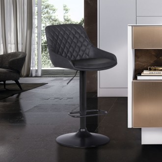 Anibal Contemporary Adjustable Barstool in Black Powder Coated Finish and Grey Faux Leather - Lifestyle