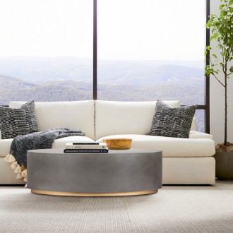Armen Living Anais Concrete and Brass Oval Coffee Table