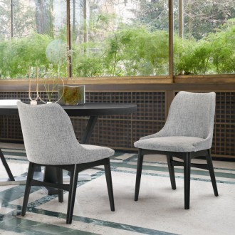 Armen Living Azalea Gray Fabric and Black Wood Dining Side Chairs- Set of 2