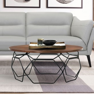Armen Living Cosmo Walnut Veneer Coffee Table with Black Metal Base