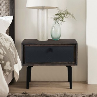 Armen Living Cross Solid Oak And Metal Nightstand In Dark Gray