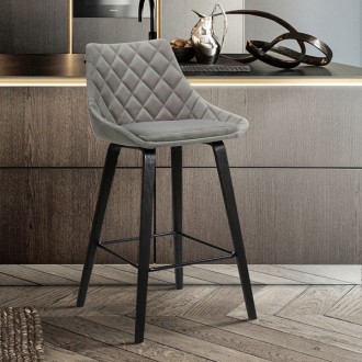 Armen Living Dani 26" Gray Velvet Barstool in Black Brushed Wood Finish