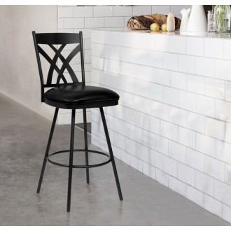 Armen Living Dover 26" Counter Height Barstool in Matte Black Finish and Black Faux Leather 