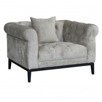 Armen Living Glamour Contemporary Chair with Black Iron Finish Base and Beige Fabric - Angled