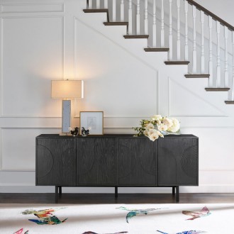 Armen Living Holland 4 Door Sideboard Buffet in Black Brushed Oak Wood