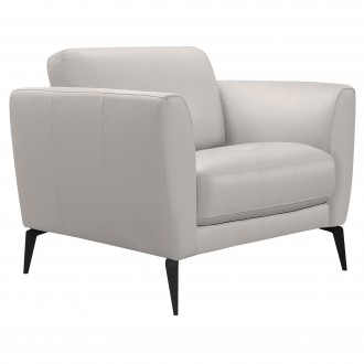 Hope Contemporary Chair in Genuine Dove Grey Leather with Black Metal Legs - Angled