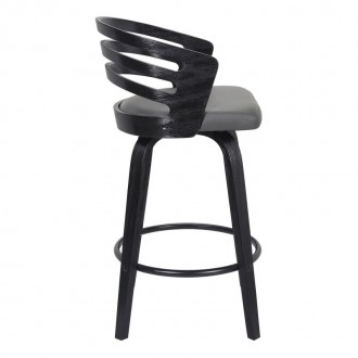 Armen Living Jayden 26" Counter Height Swivel Grey Faux Leather and Black Wood Bar Stool Side