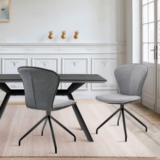 Armen Living Petrie Dining Room Accent Chair In Gray Fabric And Faux Leather with Black Finish