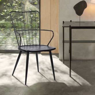 Armen Living Parisa High Back Steel Framed Side Chair in Black Powder Coated Finish and Black Brushed Wood