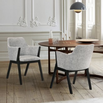 Armen Living Renzo Light Gray Fabric and Black Wood Dining Side Chairs 