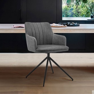 Armen Living Simone Modern Faux Leather And Fabric Metal Swivel Dining Room Chairs
