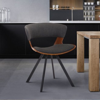 Armen Living Ulric Wood And Metal Modern Dining Room Accent Chair In Charcoal
