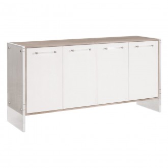 Essentials For Living Lorin Shagreen Media Sideboard - Pearl Shagreen, Natural Gray Acacia, Lucite, Brushed Silver - Front Side Angle
