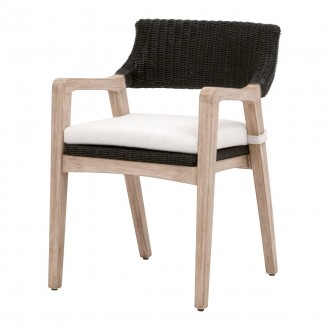 Essentials For Living Lucia Arm Chair - Black Rattan, Performance White Speckle, Natural Gray Mahogany - Front Side Angle