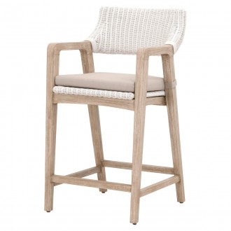 Essentials For Living Lucia Counter Stool - White Rattan, Light Gray - Front Side Angle