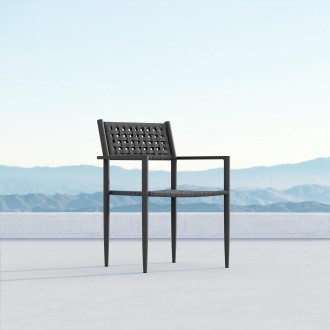 Azzurro Naples Dining Chair With Matte Charcoal Aluminum Frame and Ash All-Weather Rope - Lifestyle