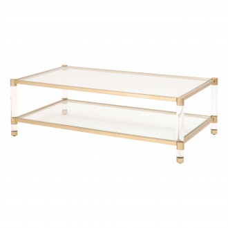 Nouveau Coffee Table - Brushed Stainless Steel Lucite - Front Side Angle
