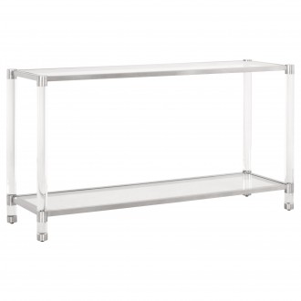 Nouveau Console Table - Brushed Stainless Steel Lucite - Front Side Angle