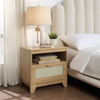 Manhattan Comfort Sheridan Modern Cane Nightstand Nature