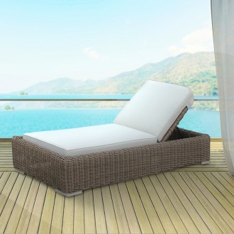Outsy Milo 79 X 31.5 Inch Outdoor Wicker Aluminum Frame Sun Lounger in Brown - Angled