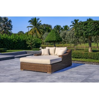 Outsy Milo 79 X 59 Inch Outdoor Wicker Aluminum Frame Extra Large Double Sun Lounger in Brown - Lifestyle Angled View