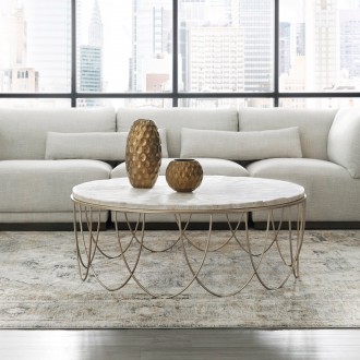 Pulaski Furniture Round Stone Top Cocktail Table with Decorative Metal Base