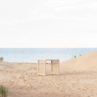 Azzurro Living Paloma Side Table With Matte White Aluminum Frame And Almond All-Weather Wicker - Lifestyle