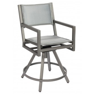 Woodard Palm Coast Padded Sling Swivel Counter Stool With Arms - Angled