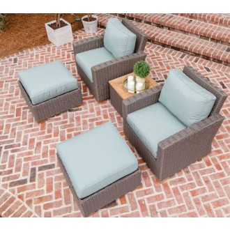 Sanibel Wicker Deep Seating Set with Two Club Chair, Two Ottomans and Side Table