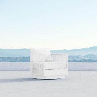 Azzurro Porto Swivel Club Chair In Matte White Frame and Pearl Gray All-Weather Rope - Lifestyle
