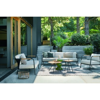 Alfresco Home Elle Belt Deep Seating 79" Sofa w/ Teak Arm Rests | Cushions Inclusive - Lifestyle