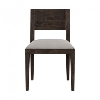 Sunpan Francis Dining Chair in Dark Brown-Linoso Light Grey - Front Angle