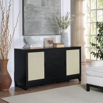 Manhattan Comfort Sheridan 59.05 Modern Cane Sideboard with Adjustable Shelves Black