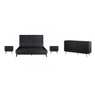 Armen Living Carnaby King 4 Piece Bedroom Set in Black Brushed Oak Wood Set