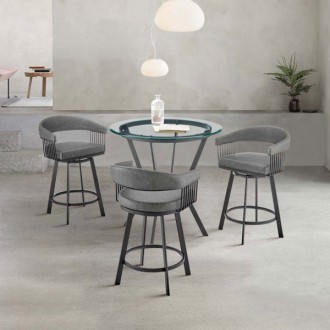 Armen Living Naomi and Chelsea 4-Piece Counter Height Dining Set In Black Metal and Grey Faux Leather  