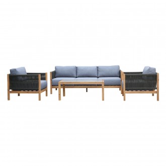 Sienna 4 Piece Outdoor Patio Acacia Wood Sofa Seating Set with Teak Finish - Set