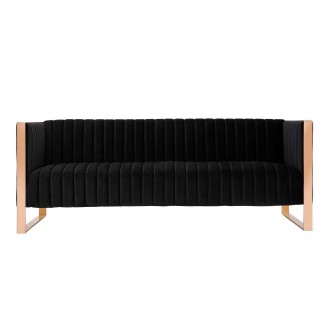 Manhattan Comfort Trillium 3-Piece Black and Gold Sofa and Armchair Set Front