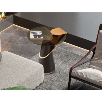Whiteline Modern Living Zaria Side Table In Glass Top And Rose Gold Stainless-Steel Connection - Lifestyle Close-up