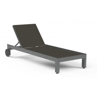 Sunset West Redondo Adjustable Chaise With Sling In Phifertex Alligator Alley(Dark Grey) Silo
