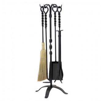 Mr. Bar-B-Q UniFlame® 5 Piece Twist Black Wrought Iron Fireset