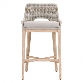 Essentials For Living Tapestry Barstool - Taupe & White Flat Rope, Natural Gray Mahogany - Front Angle