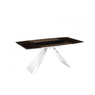 Stanza Dining Table In Smoked Glass With Polished Stainless Steel Base - Angled