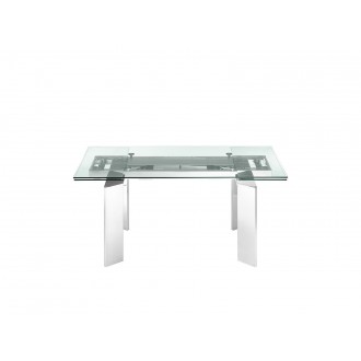 ASTOR Dining Table In Clear Glass With Polished Stainless Steel Base - Front