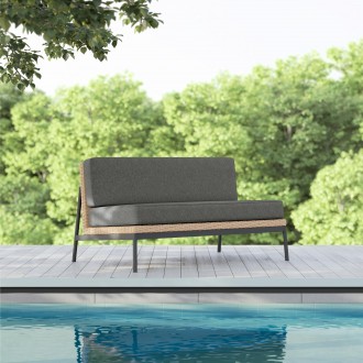Azzurro Terra 2 Seat Sofa With Matte Charcoal Aluminum And Natural All-Weather Wicker With Midnight Cushion - Lifestyle