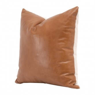 Essentials For Living The Better Together 22" Essential Pillow in Whiskey Brown Top Grain Leather, Jute - Set of Two - Front Side Angle
