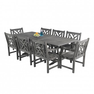 Vifah Renaissance Outdoor 9-piece Hand-scraped Wood Patio Dining Set with Extension Table -Set in White BG