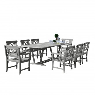 Renaissance Outdoor 9-piece Hand-scraped Wood Patio Dining Set with Extension Table - Set
