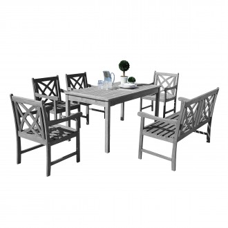 Renaissance Outdoor 6-piece Hand-scraped Wood Patio Dining Set with 4-foot Bench - White BG