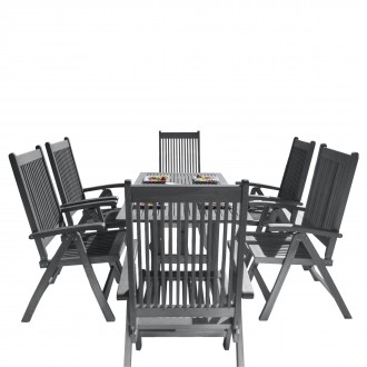 Renaissance Outdoor Patio Hand-scraped Wood 7-piece Dining Set with Reclining Chairs - White BG