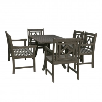 Renaissance Outdoor 6-piece Wood Patio Curvy Legs Table Dining Set - White BG